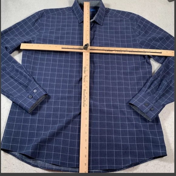🆕 VINCE CAMUTO Shirt Mens Large Blue Check Button Up Long Sleeve Stretch - Picture 4 of 8